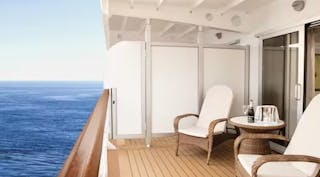 Cruise ship private cabin deck with chairs