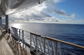 View from cruise ship deck looking at ocean