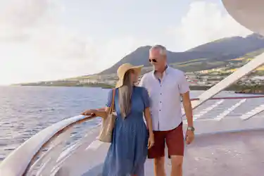 Couple walking on deck of a Windstar ship
