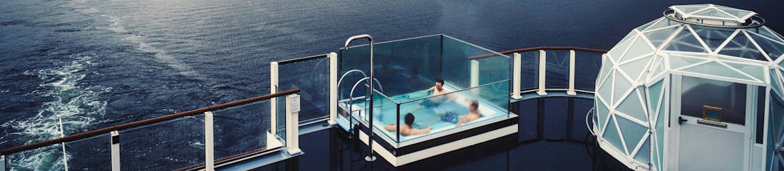 people in hot tub on deck of lindblad ship in patagonia