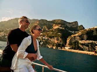 couple on deck of silversea ship in italy
