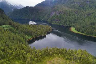 seabourn ship in misty fjords, alaska
