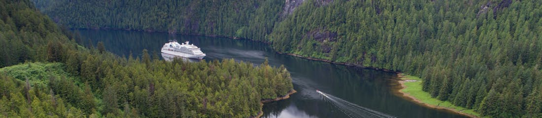 seabourn ship in misty fjords, alaska