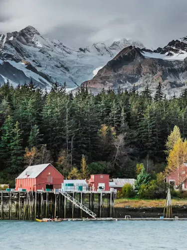 Dock with mountains in background