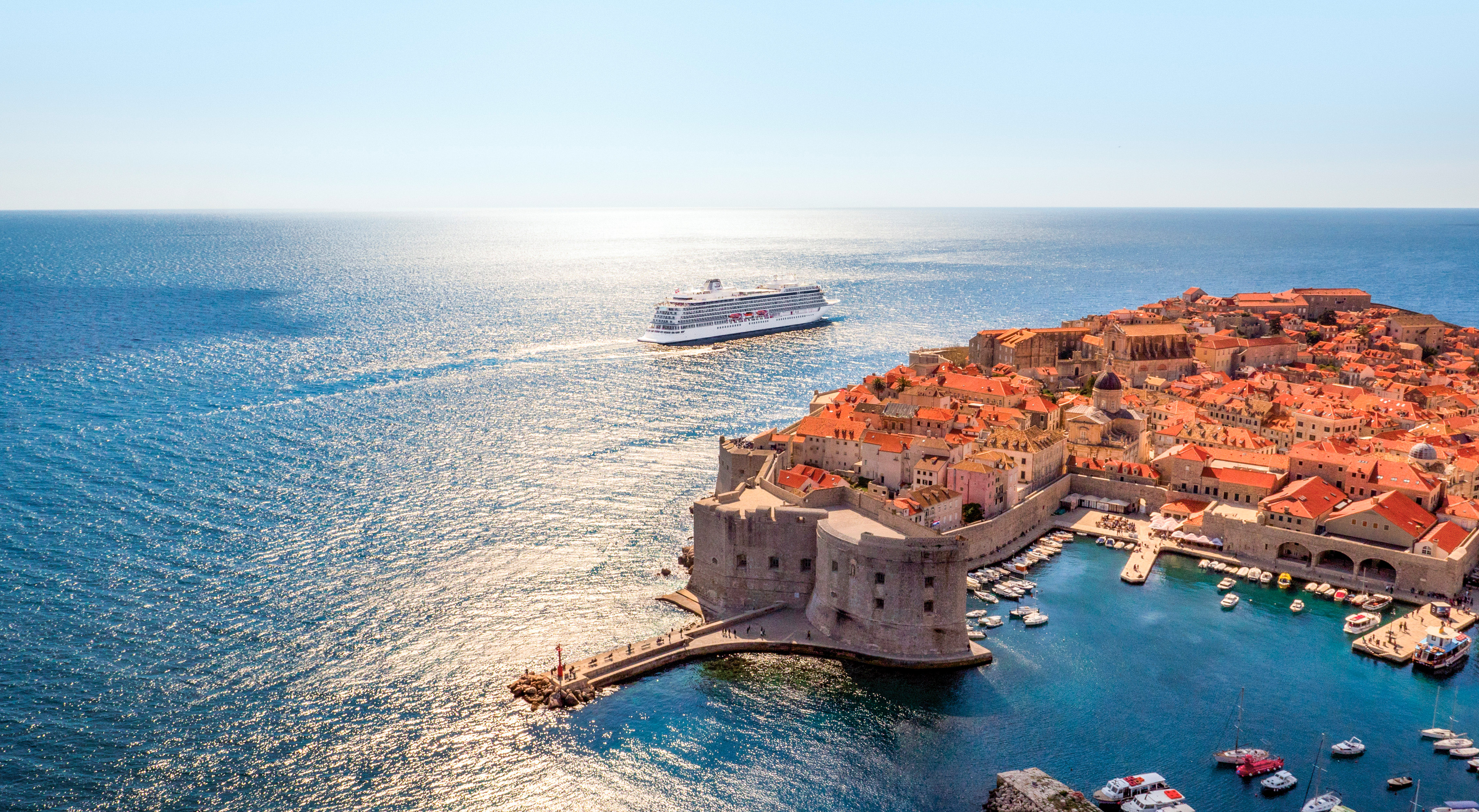 viking ocean ship sailing off coast of dubrovnik, croatia