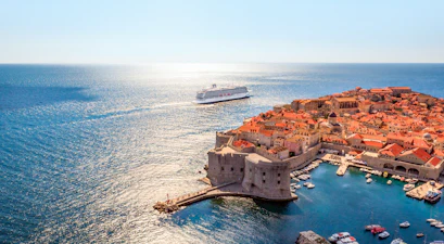 viking ocean ship sailing off coast of dubrovnik, croatia