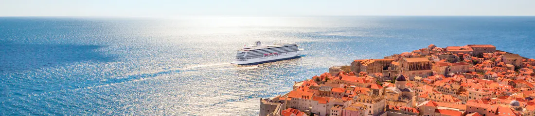 viking ocean ship sailing off coast of dubrovnik, croatia