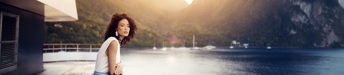 woman on deck of ritz carlton yacht