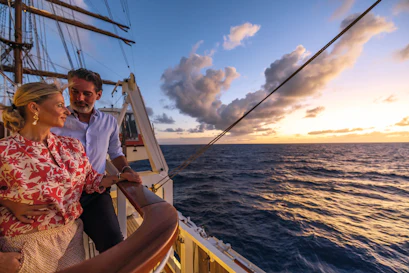 couple on deck of sea cloud ship