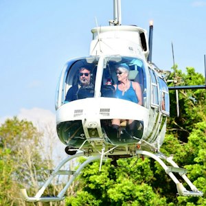 Michele in a helicopter