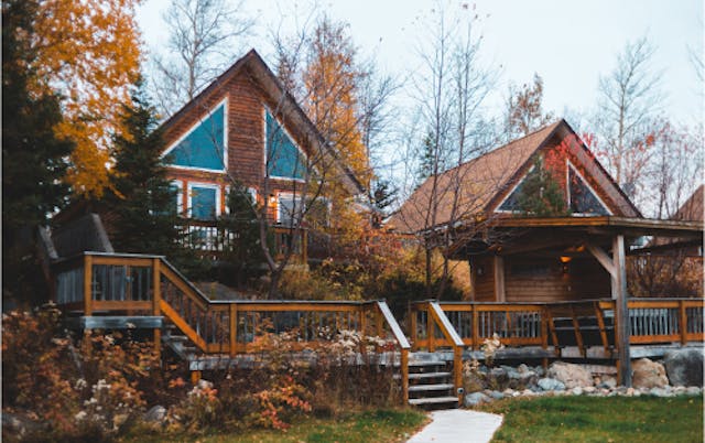 Log cabin with large windows