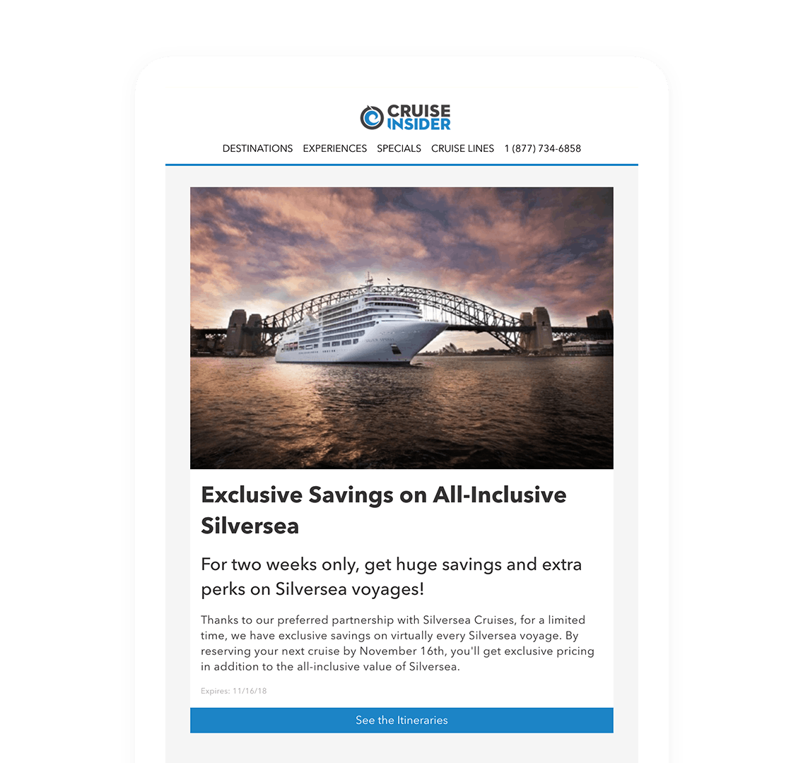 Cruise insider page displayed on a mobile phone
